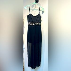 Mahina Black Cut Out Dress Size Small Slid Slit Sheer Material